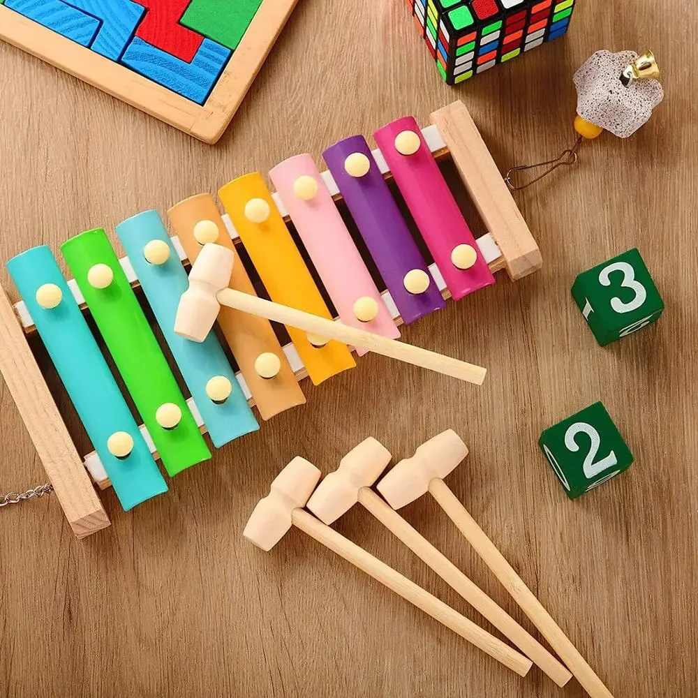 18 pcs Wooden Mini Hammers Multi-Purpose Natural Wood Hammer for Kids Toys Crab